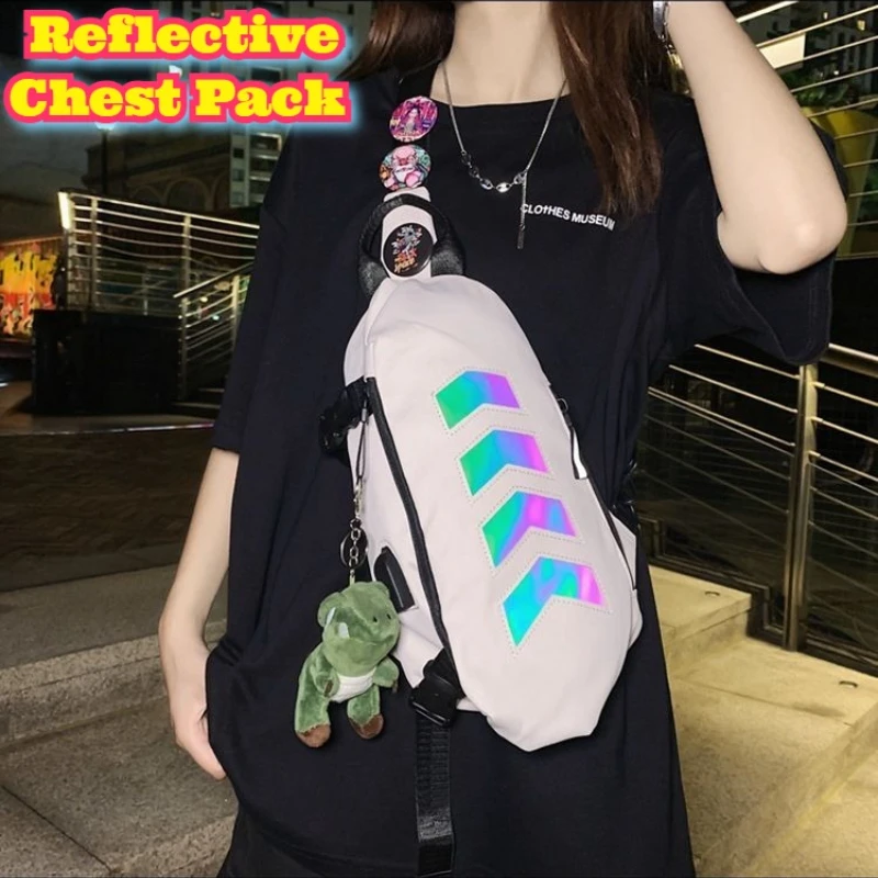 عاكس الصدر حزمة ليلة حقيبة جري الرياضة في الهواء الطلق Crossbody حقيبة رافعة للجنسين ركوب الدراجات المشي لمسافات طويلة الخصر حزمة مقاوم للماء السفر USB