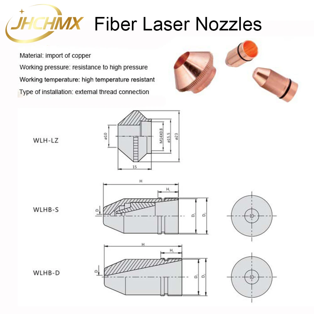 JHCHMX 10pcs/lot Laser Bullet Nozzles Single/Double Layer D10.5 H22  0.8-4.0 For Raytools Lasermech Fiber Laser Cutting Head