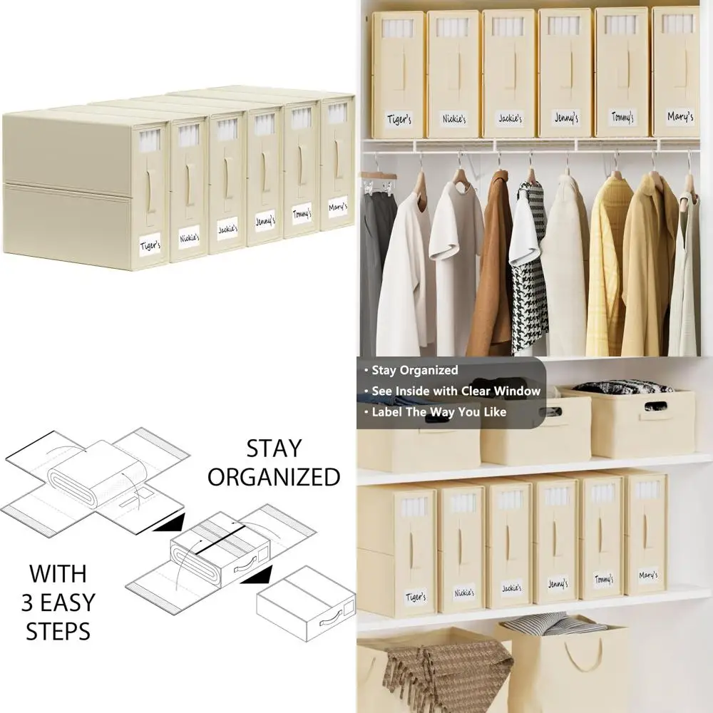 

6-Pack Foldable Linen Organizers with Window and Labels, Premium Bed Sheet Storage Solutions for Efficient Closet Space