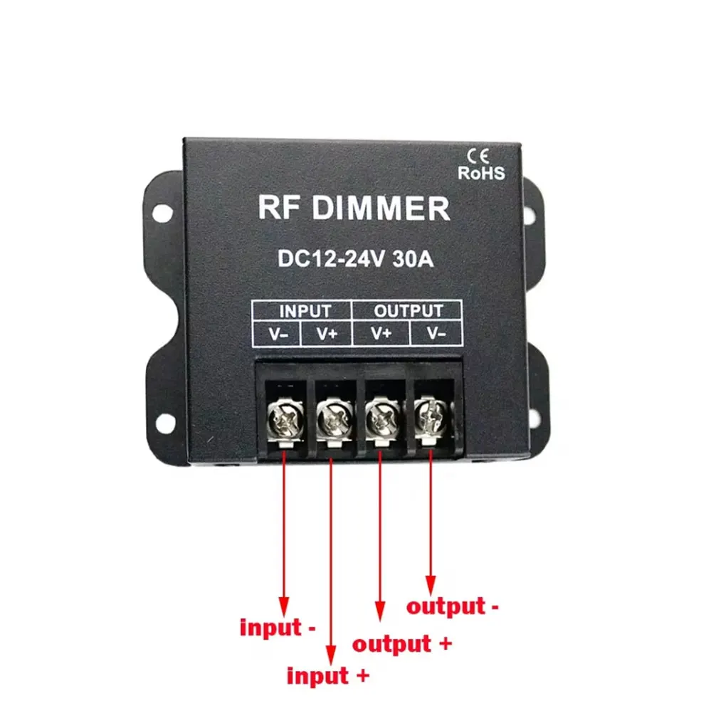 Kontroler ściemniacza LED 30A Niskie napięcie 12-24V z 3-przyciskowym bezprzewodowym pilotem RF do jednokolorowej taśmy świetlnej LED