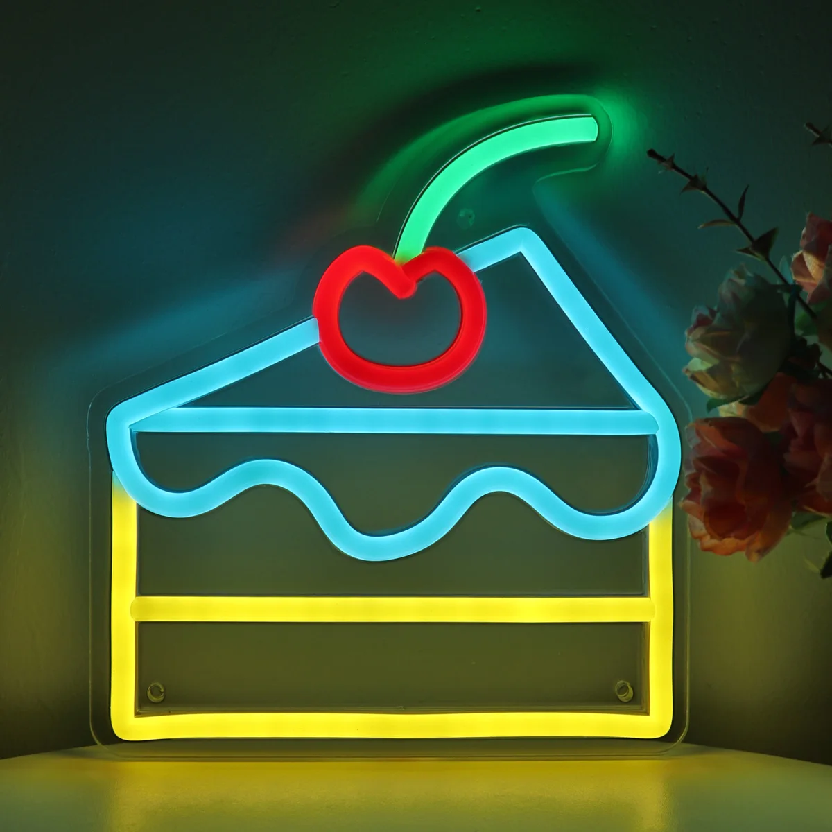 1PC Cherry Cake LED Wall Neon Sign  For Birthday Room Party Decoration Gifts 7.2''*7.83''