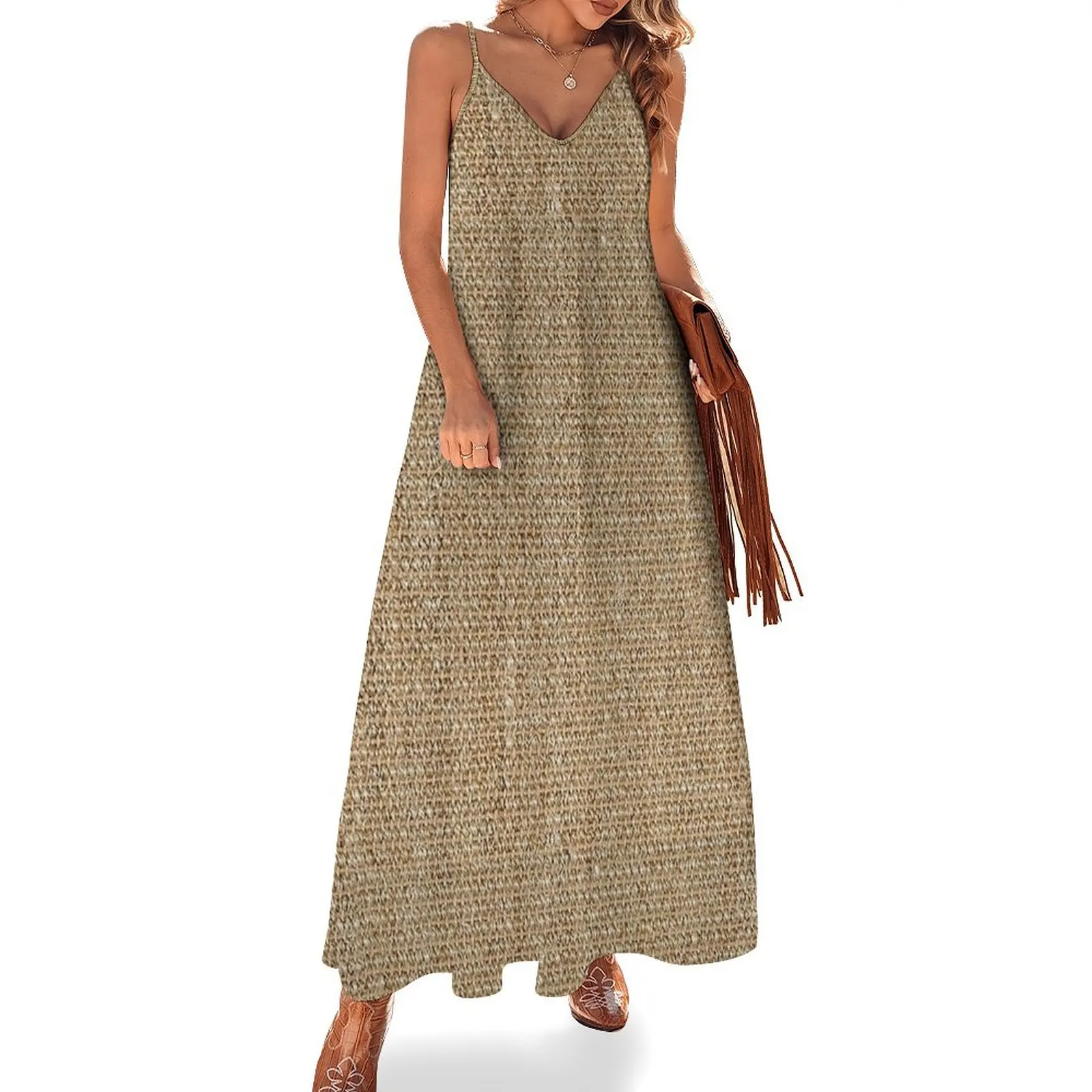 

Sisal Farm Style Sack Cloth Sackcloth Sleeveless Dress Women's evening dress Clothing female Woman clothing Dress