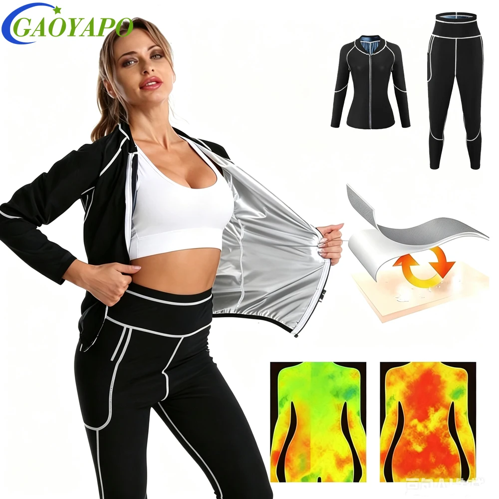 GAOYAPO Women’s Sauna Suit Weight Loss Sweat Suit, Top & Pants Sweatshirt Set, Workout Body Shaper for Gym Fitness