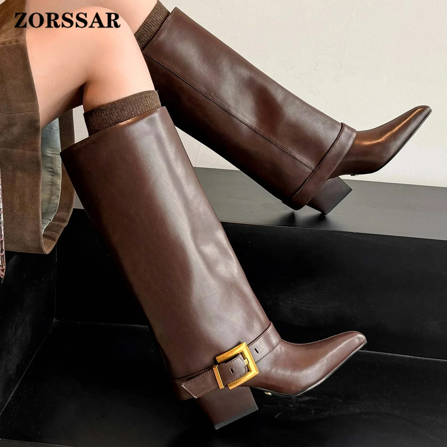 Women'S Fashion Riding Boots - 2027 Cow Skin Pointed Toe Fashion