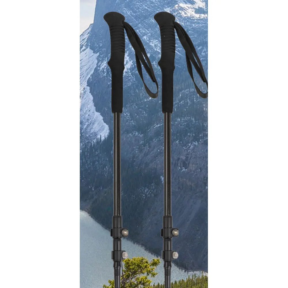 Ultra light 3k fiber three section straight handle external lock telescopic outdoor hiking carbon walking cane_voghion.com