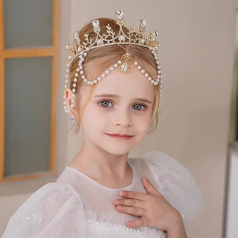 

New Children's Princess Crown Crystal Tiara Girls Hair Accessories High-end Atmosphere Dance Performance Birthday Gift Crown