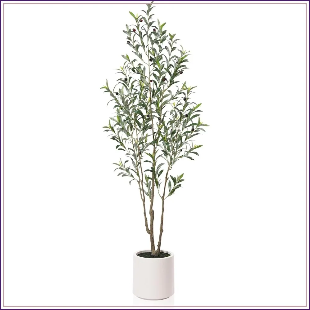

6ft Artificial Olive Tree for Indoor, Faux Olive Plant with White Pot, Fake Tree for Home Decor, No Maintenance, 1 Pack