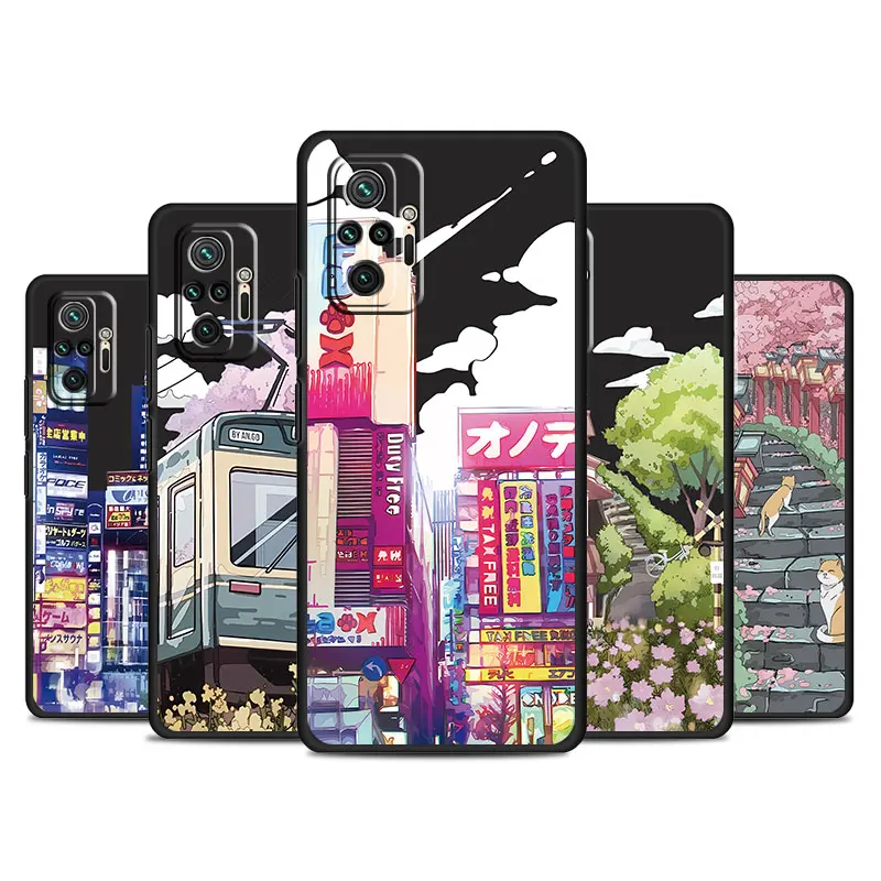 Japan Bustling Urban Cities phone Cases for Xiaomi Redmi Note 9 13 case 11S 13C 10 5G 12 Pro 12S 12C 7 fundas Antiscratch cover