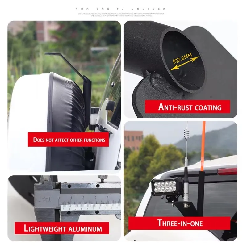 

For Toyota FJ Cruiser Antenna Flagpole Spotlight Bracket Three-In-One Expansion Bracket FJ Cruiser Outdoor Off-Road Modification