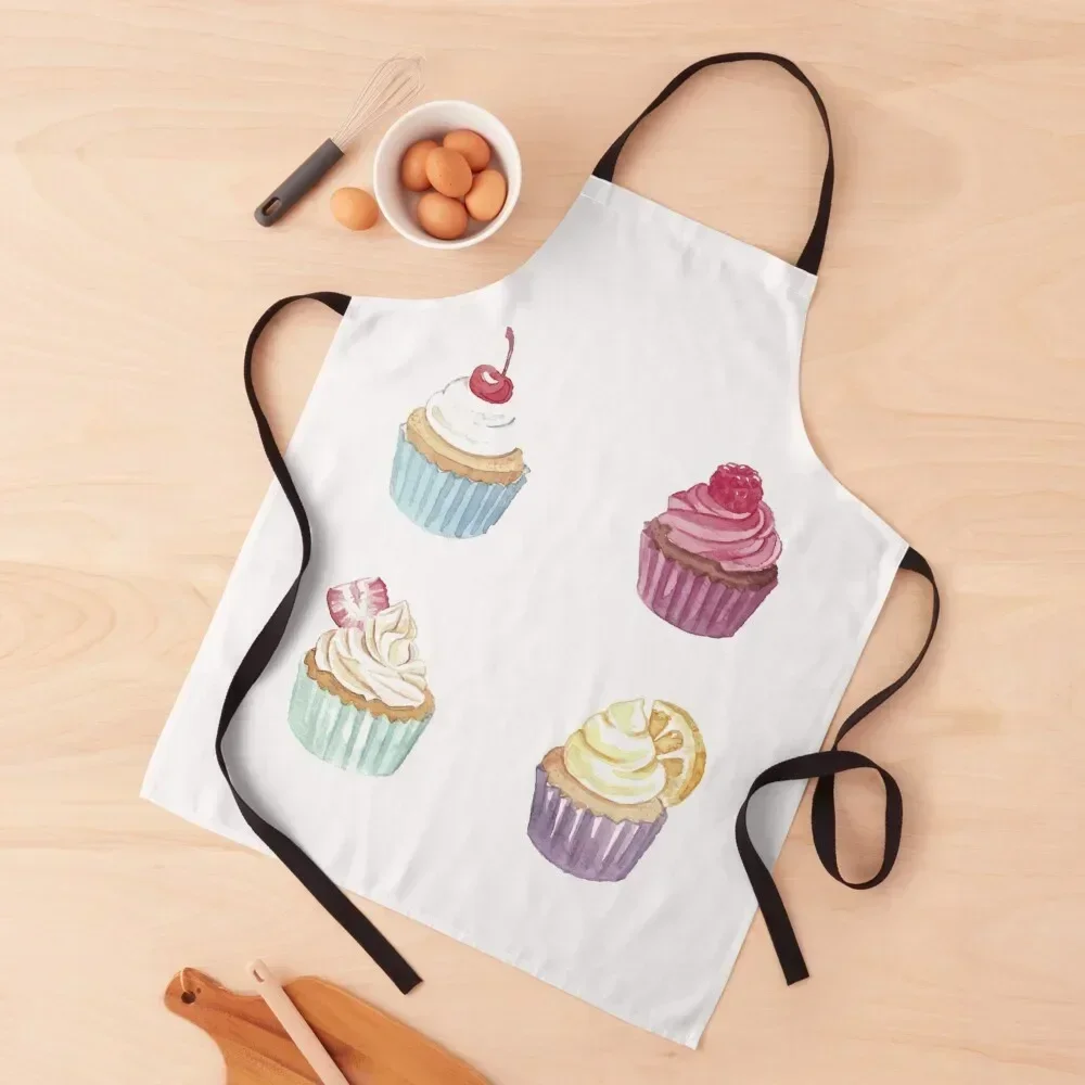 

Delicious Watercolor Cupcake Desserts Art Apron home women Salon Apron