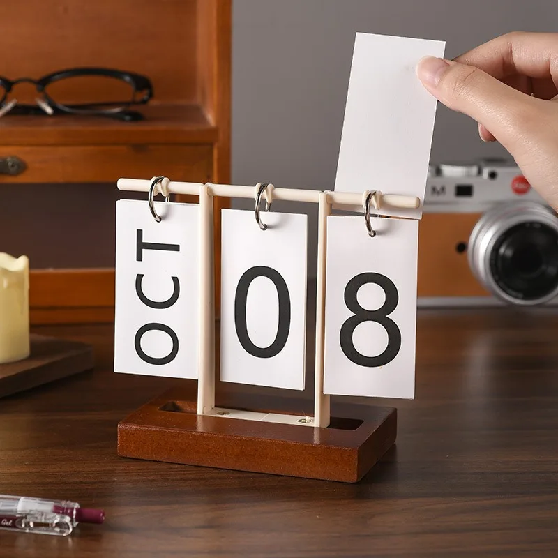 Calendario volteador de página de madera 2025, adorno, calendario de escritorio creativo, oficina, sala de estudio, sala de estar, decoración de calendario de escritorio