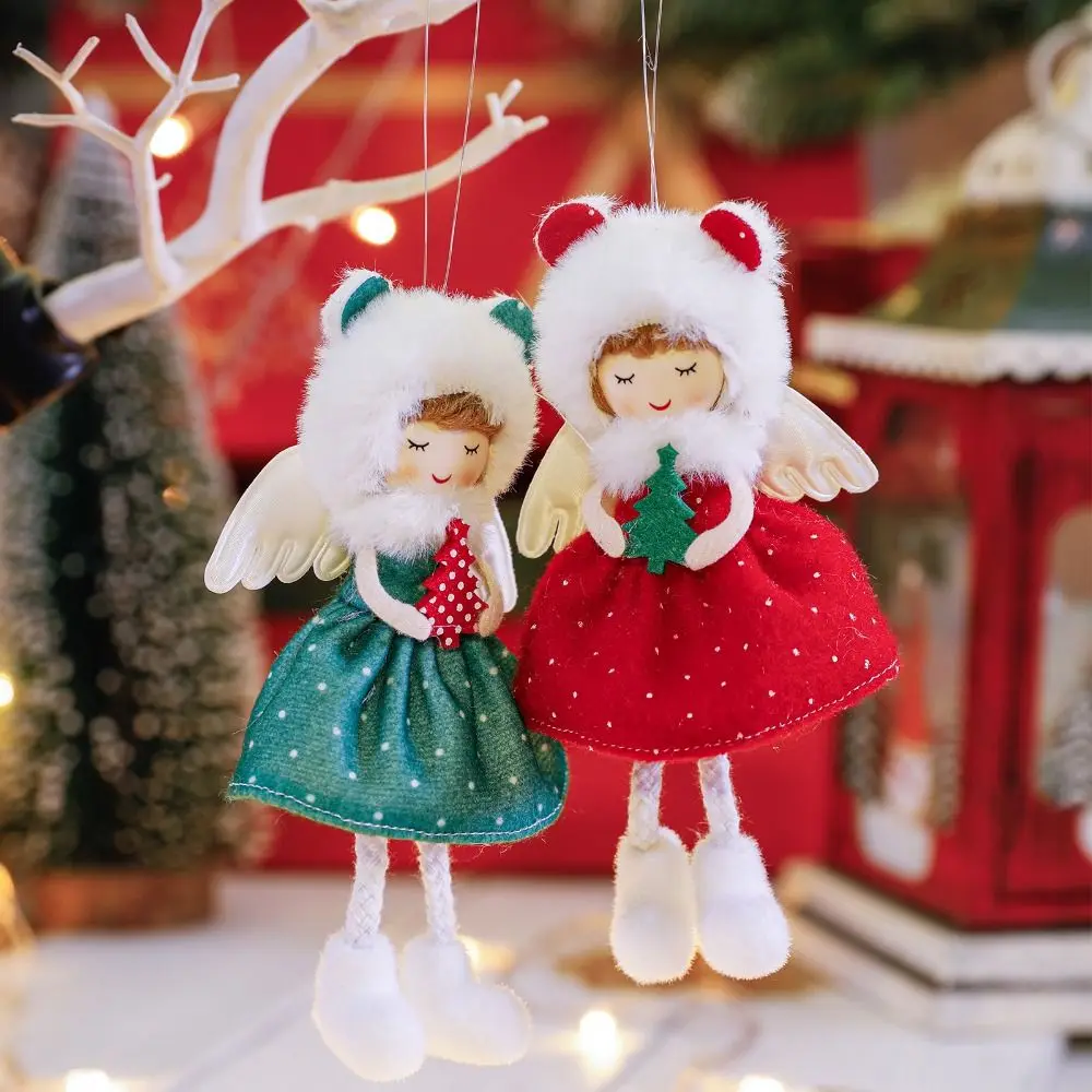 Colgante de muñeco de peluche de Ángel de Navidad, adornos colgantes de árbol de Navidad, adorno de Ángel elfo rojo y verde para decoración de fiesta de año nuevo para el hogar