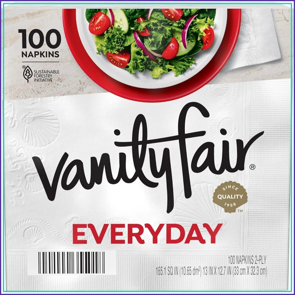 Vanity Fair Everyday Paper Napkins 100 Ct Disposable Soft Smooth 6.5x6.35 in