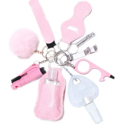 10pcs/Set Self Defense For Women Safety Keychain,Window Breaker Spray bottle Lipstick holder Keychain Accessories For Women ﻿