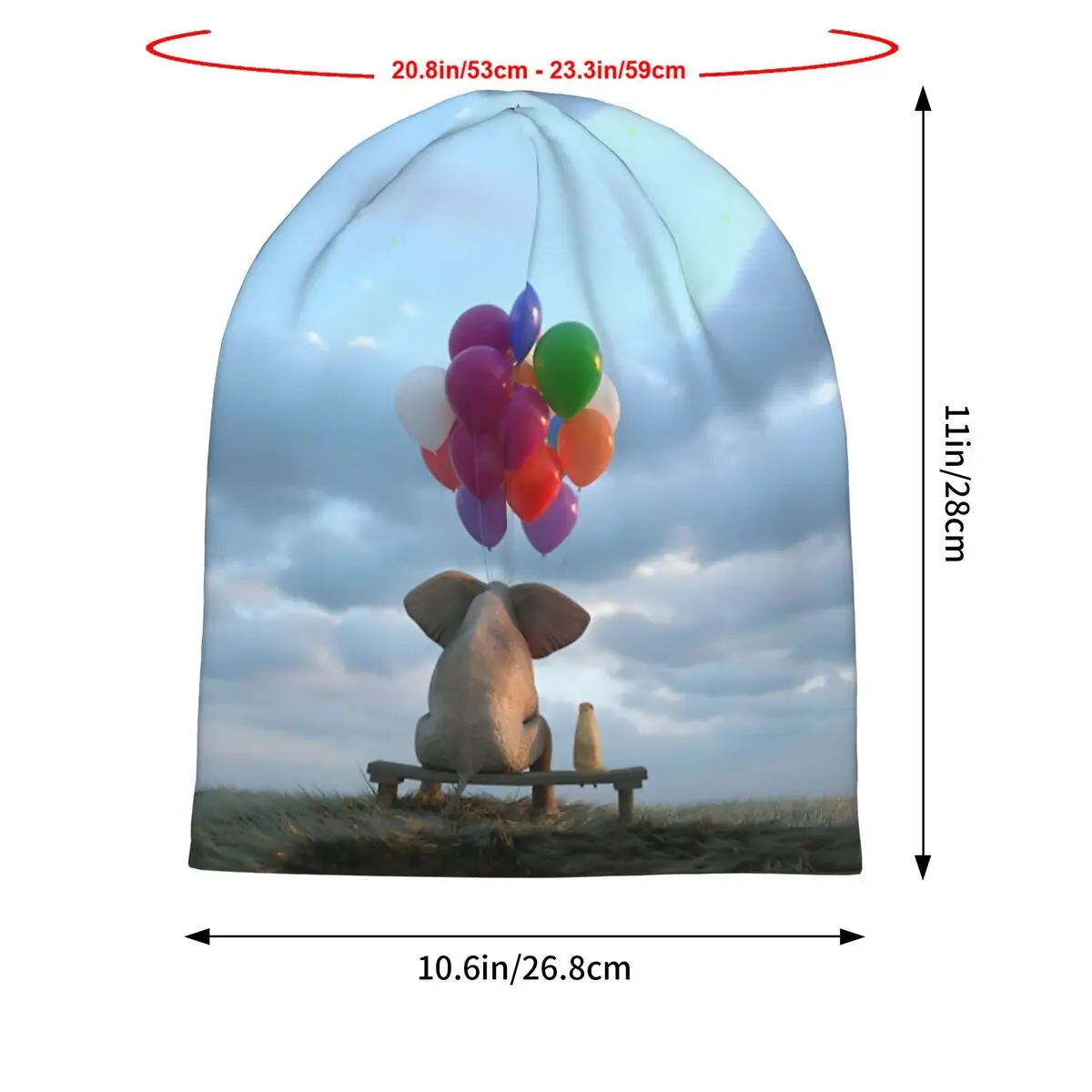 Elephant And Dog Sit In The Meadow With Helium Balloons Tapestry Hat Pullover Men Warm Male Polyester Caps