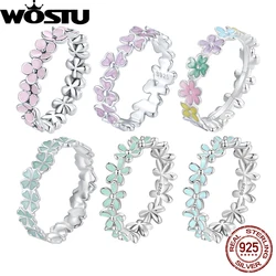 WOSTU Original 925 Sterling Silver Blue Flower Rings Pink Flower Colorful Adjustable Rings For Women Luxury Party Fine Jewelry