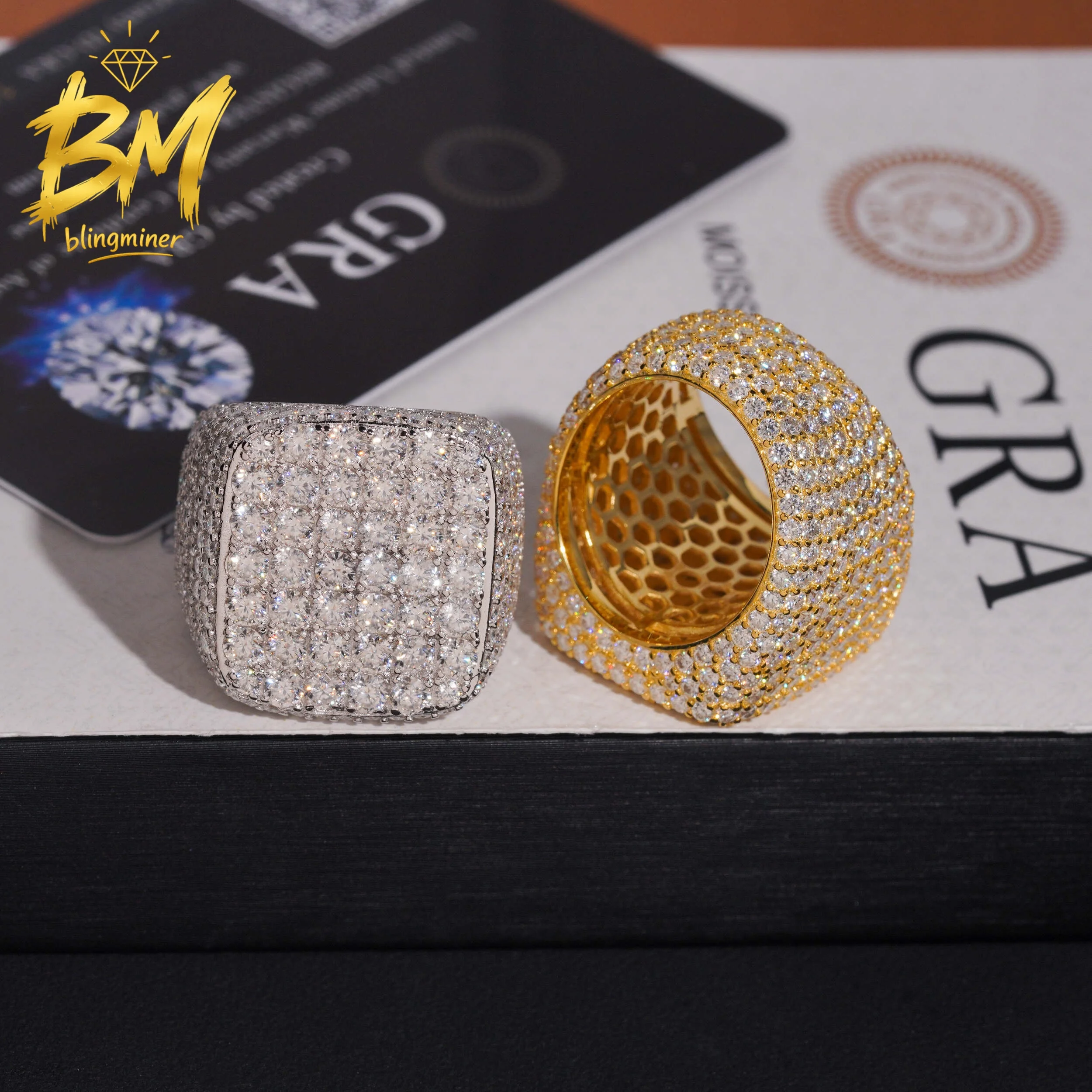 Blingminer  Iced Out Luxury VS Moissanite Rings For Men Women S925 Silver Finger Jewelry Pass Diamonds Tester GRA Free Shipping