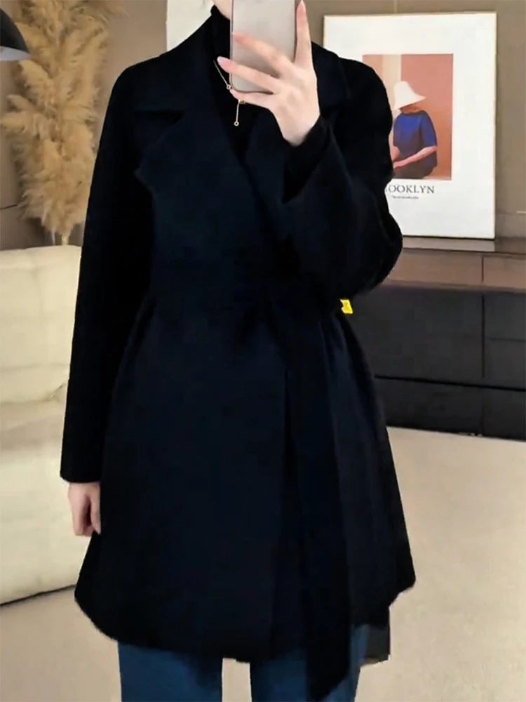 

Korean Sle Premium Simple Lapel Woolen Coat Autumn Winter New plus Size Ele Slimming Versatile Top Women's Clothing