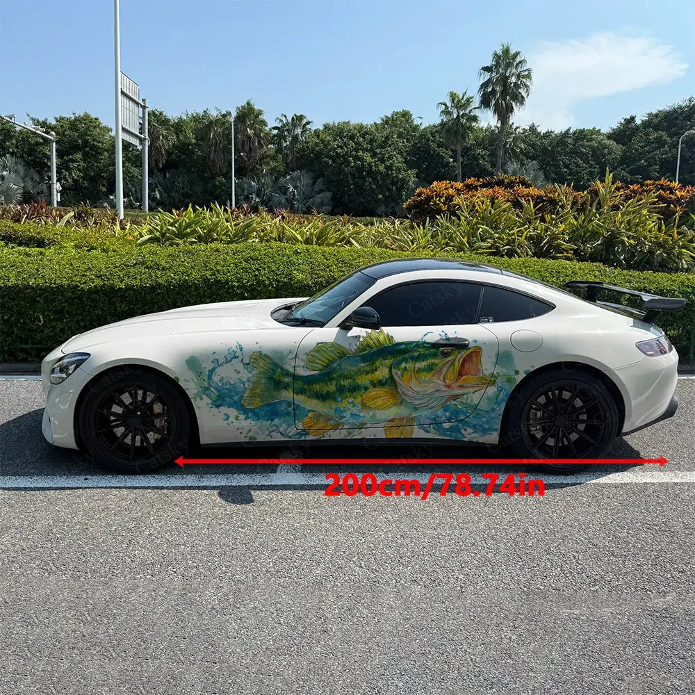 2pcs Sea Bass In The Water Stickers, Self-Adhesive PVC Waterproof & Scratch-Resistant Stickers, Car Accessory Gift
