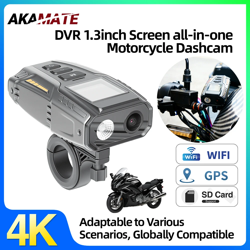 

4K видеорегистратор для мотоцикла, водостойкая GPS-трековая запись, Wi-Fi, видеорегистратор для езды на велосипеде, 1080P, дальний свет, сигнальная лампа SOS