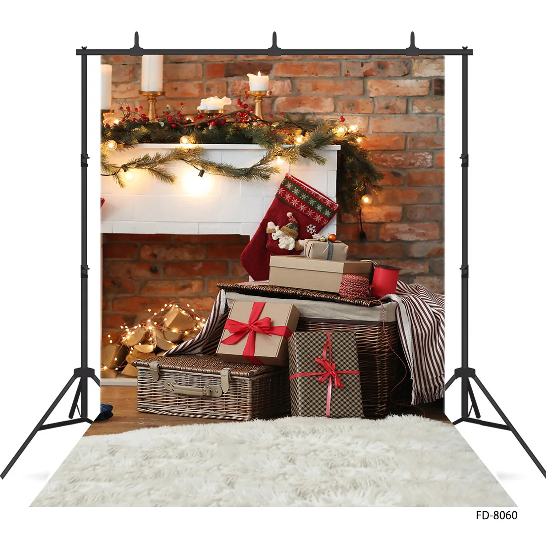 Christmas Fireplace Present Carpet Vinyl Photography Background for Photo Studio Children Baby Backdrops Photophone Photozone