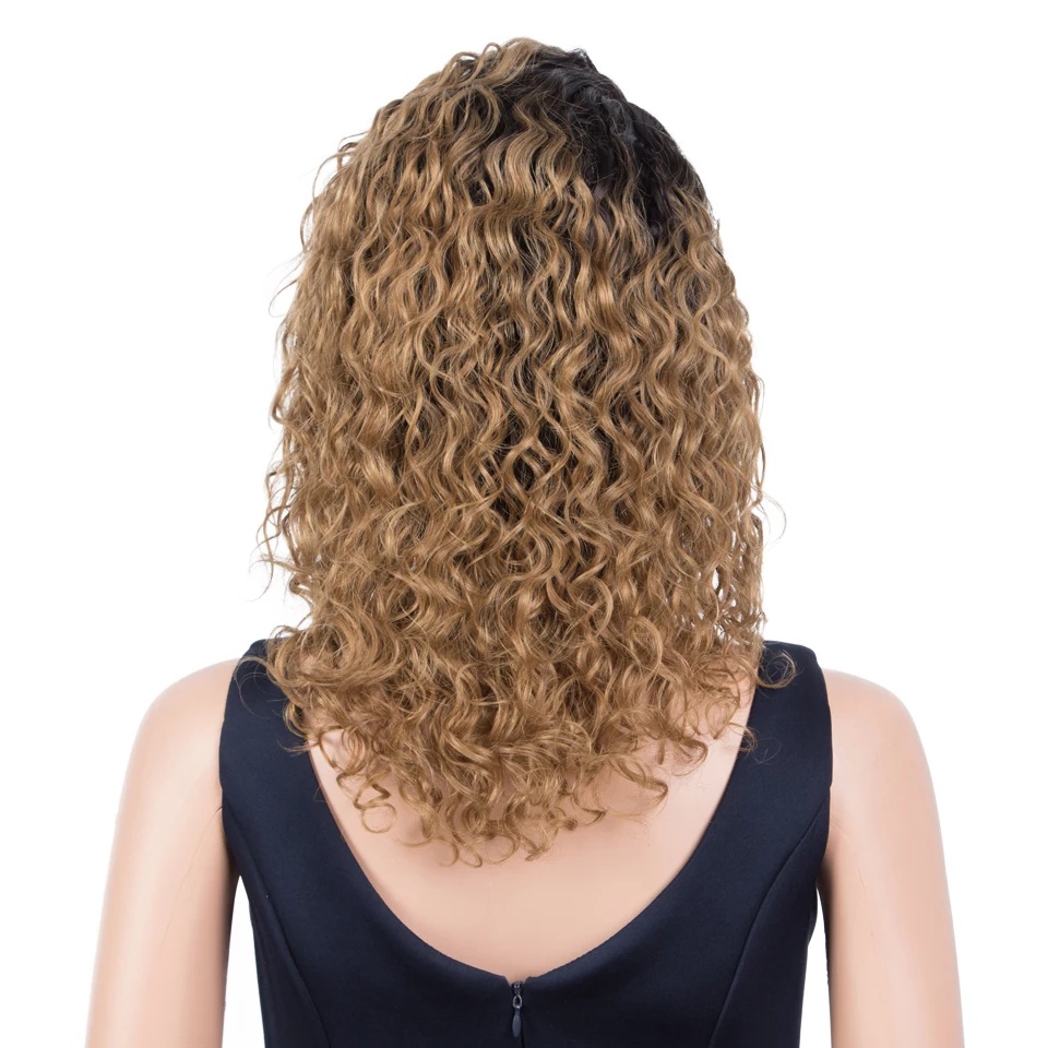 Trueme-Perruque Bob Lace Front Brésilienne Naturelle Bouclée, Cheveux Ondulés, Brun Ombré, pour Femme