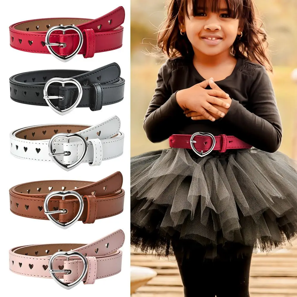 Children Peach Heart Buckle Belt Cute Fashionable Waistband Love Heart Eyelet Decoration Waist Belt