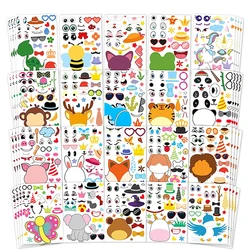 6-36PCS Make-a-face Sticker Sheets Make Your Own Animal Mix and Match Fantasy Animals Kids Party Favor Supplies Craft Puzzle Toy