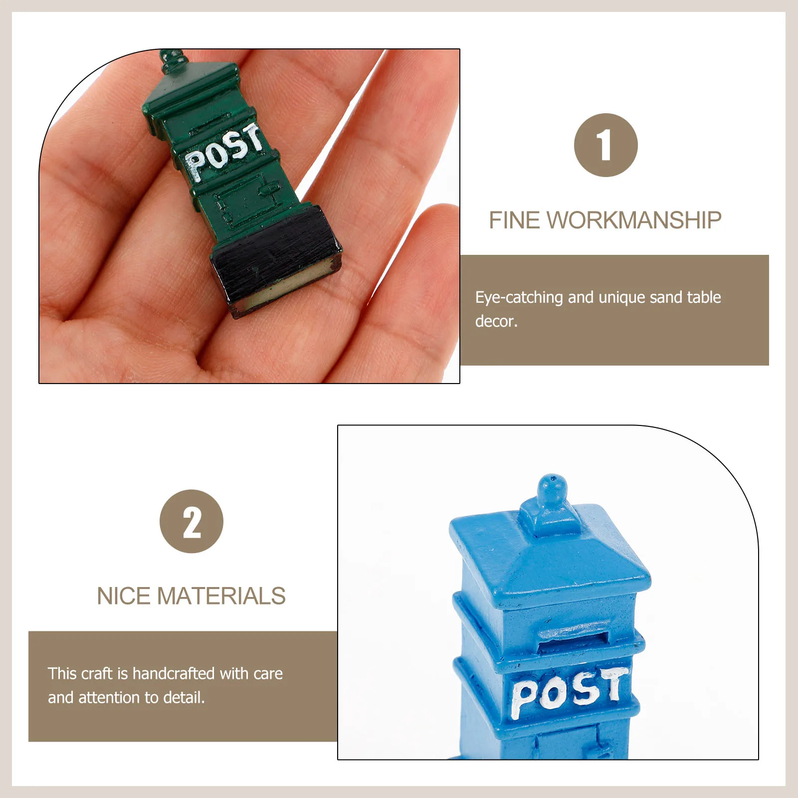 

2pcs Miniature Post Box Retro Mailbox Ornament For House Resin Decorative Sand Table Accessories Micro Scene Decoration