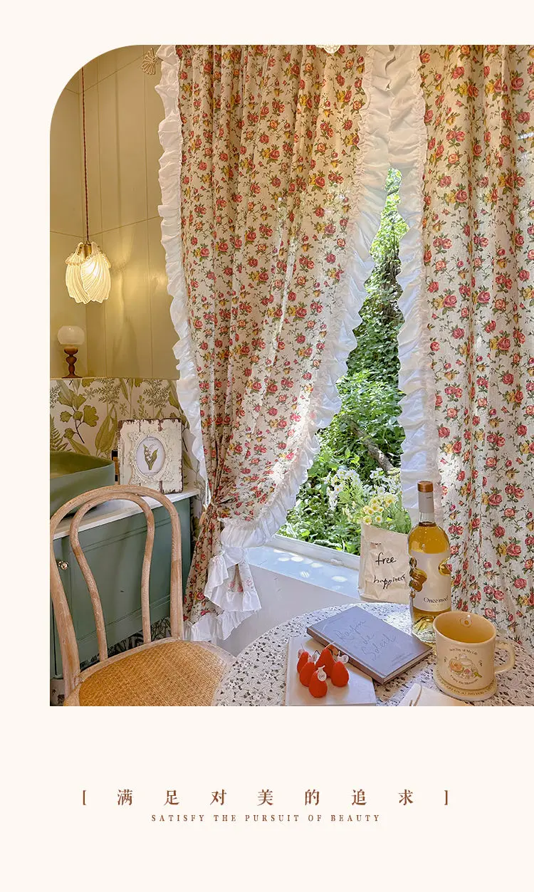 Amerikanische Rüschen vorhänge, bedruckte Rosen schlafzimmer im französischen Landschafts stil aus Spitze, Erkerfenster im Ins-Stil, Bildschirm vorhänge – Detail 10