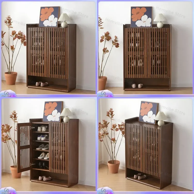 Solid Wood Shoe Cabinet Walnut Cherry White Oak Entryway Storage Bench Modern Foyer Organizer Large Capacity Porch Furniture