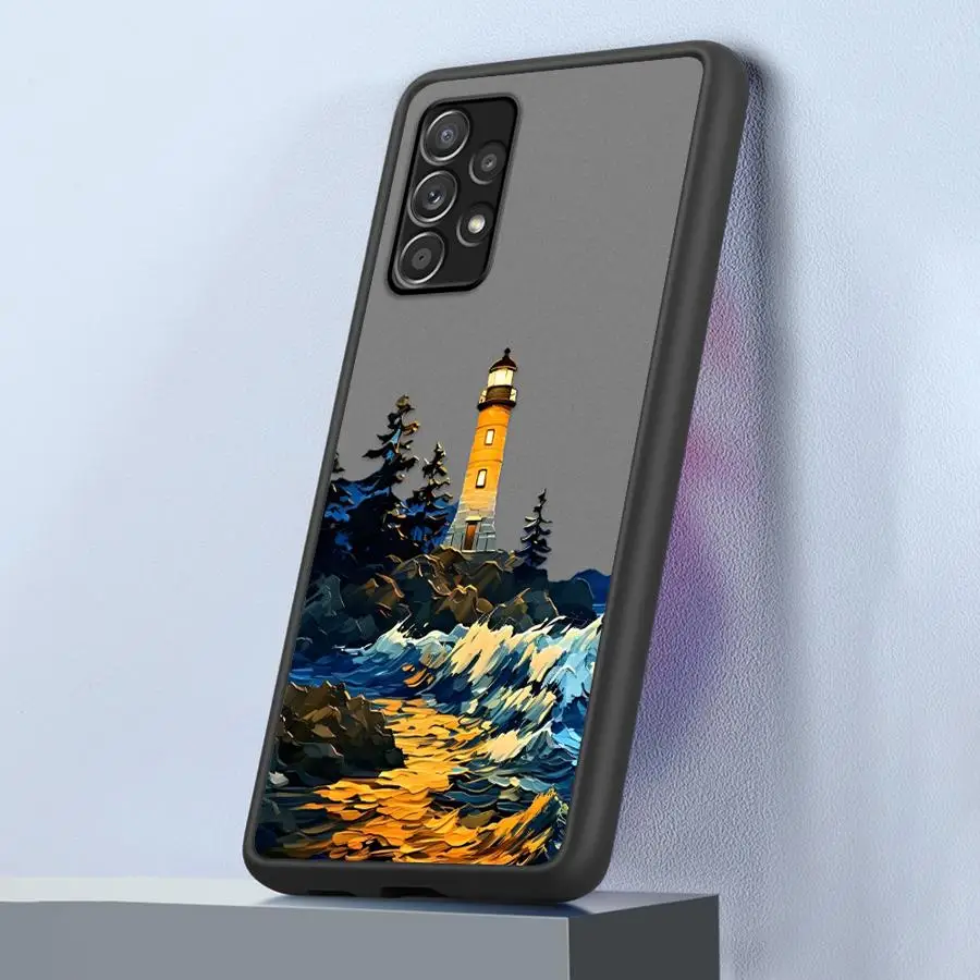 Phone Cover Case for Samsung Galaxy A54 A35 A53 A56 A55 A14 A23 A17 A52 A73 A33 A34 A36 A16 A15 A52S A72 Oil Painting Lighthouse