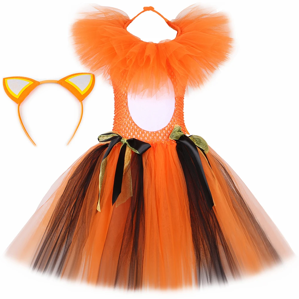 Orange Cat Costume for Kids Birthday Carnival Party Tulle Tutu Dress Toddler Girls Fancy Halloween Ginger Cat Dress Up Clothes