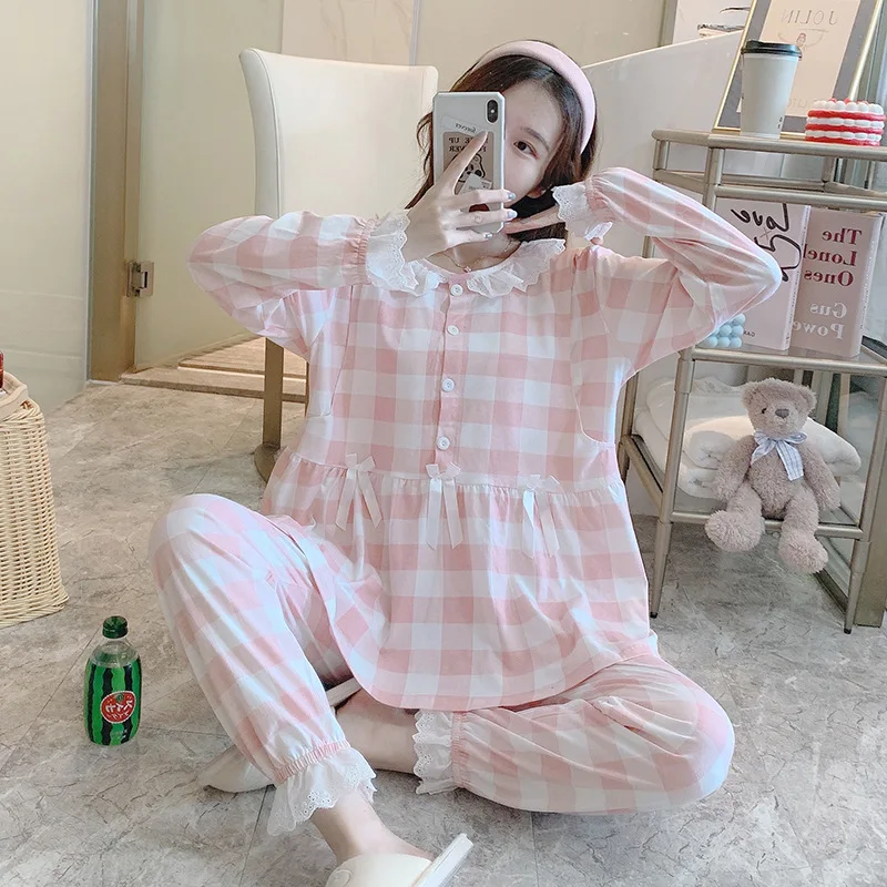 Maternity Spring and Fall Long-Sleeved Breastfeeding Pajamas Homewear Suit Spring and Summer Monthly Clothing Leisure Home Suit