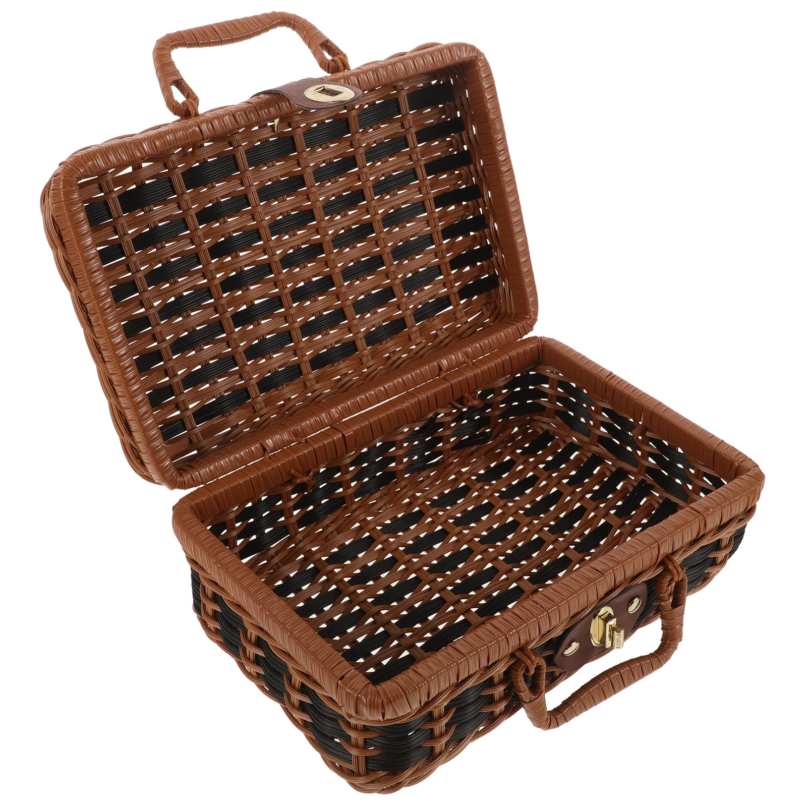 

Vintage Woven Storage Basket Suitcase With Handle Picnic Home Organizer Large Capacity Imitation Rattan Case Retro Style Box