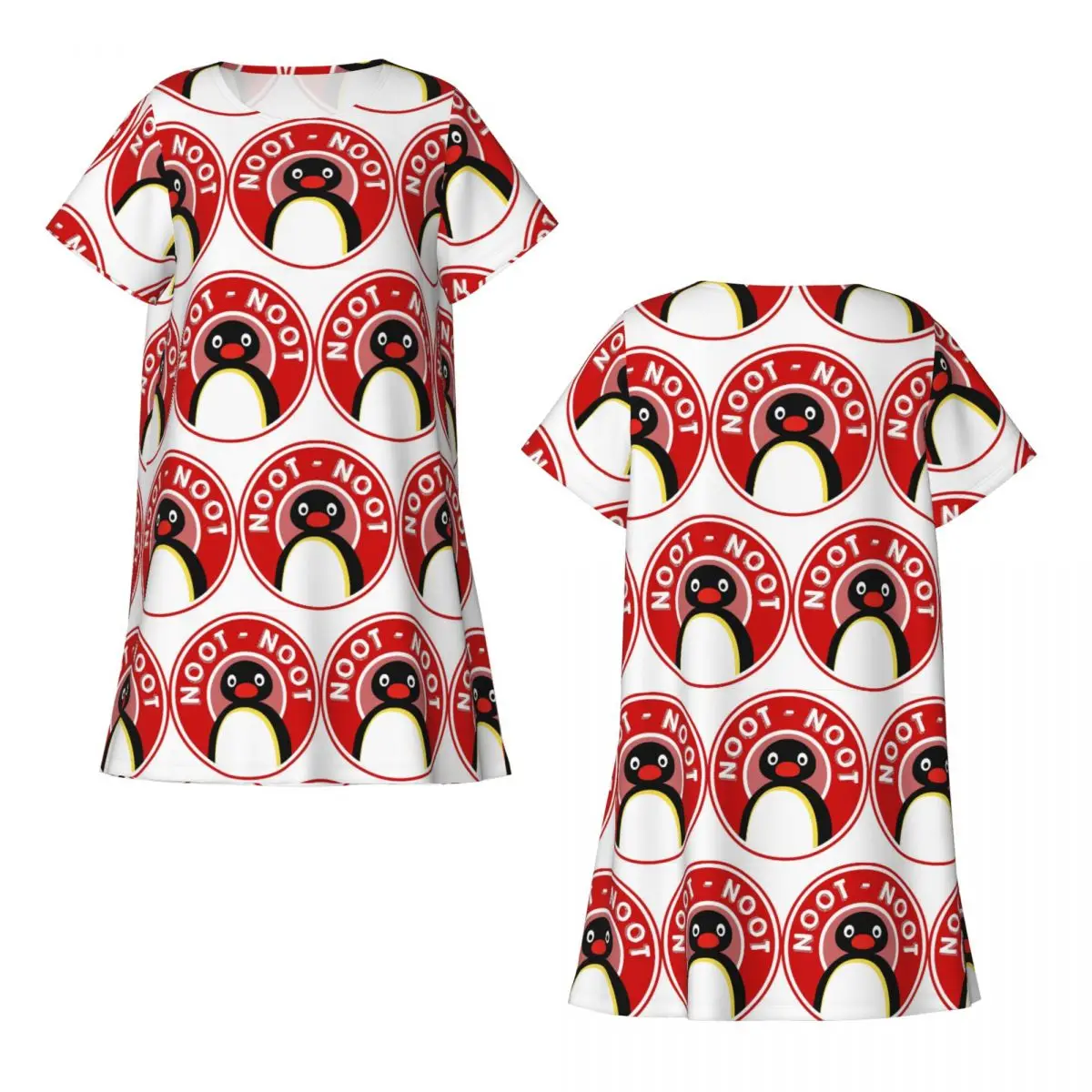 Pingu Noot Noot (Pingu The Pengouin) - Red Short Sleeves Nightdress For Sleeping Women Short Sleeve Nightgowns Pajama Dress