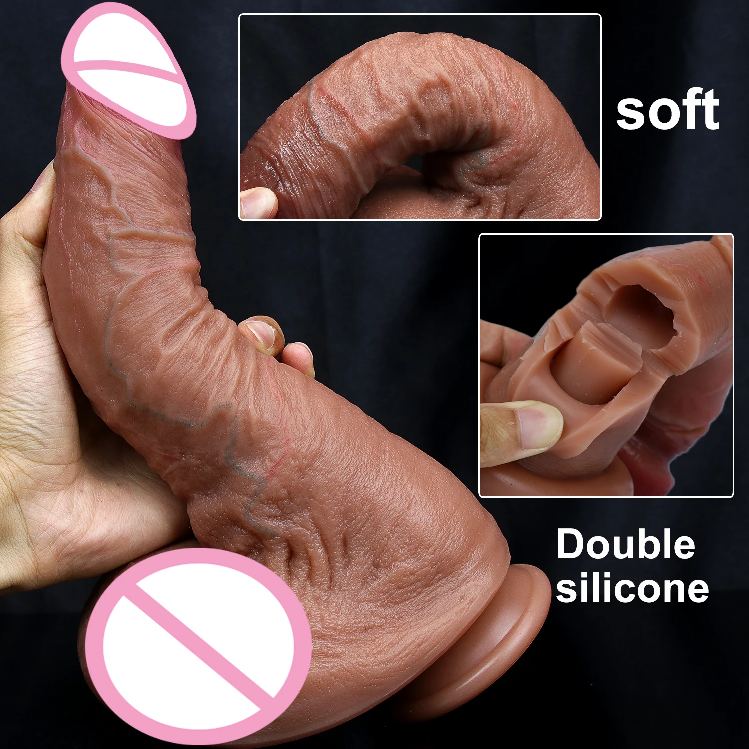 Realistic Skin Soft Big Dildo Double Layer Silicone Penis Masturbators Double Cock Women Anal Sex Toy Powerful Suction Cup Dick