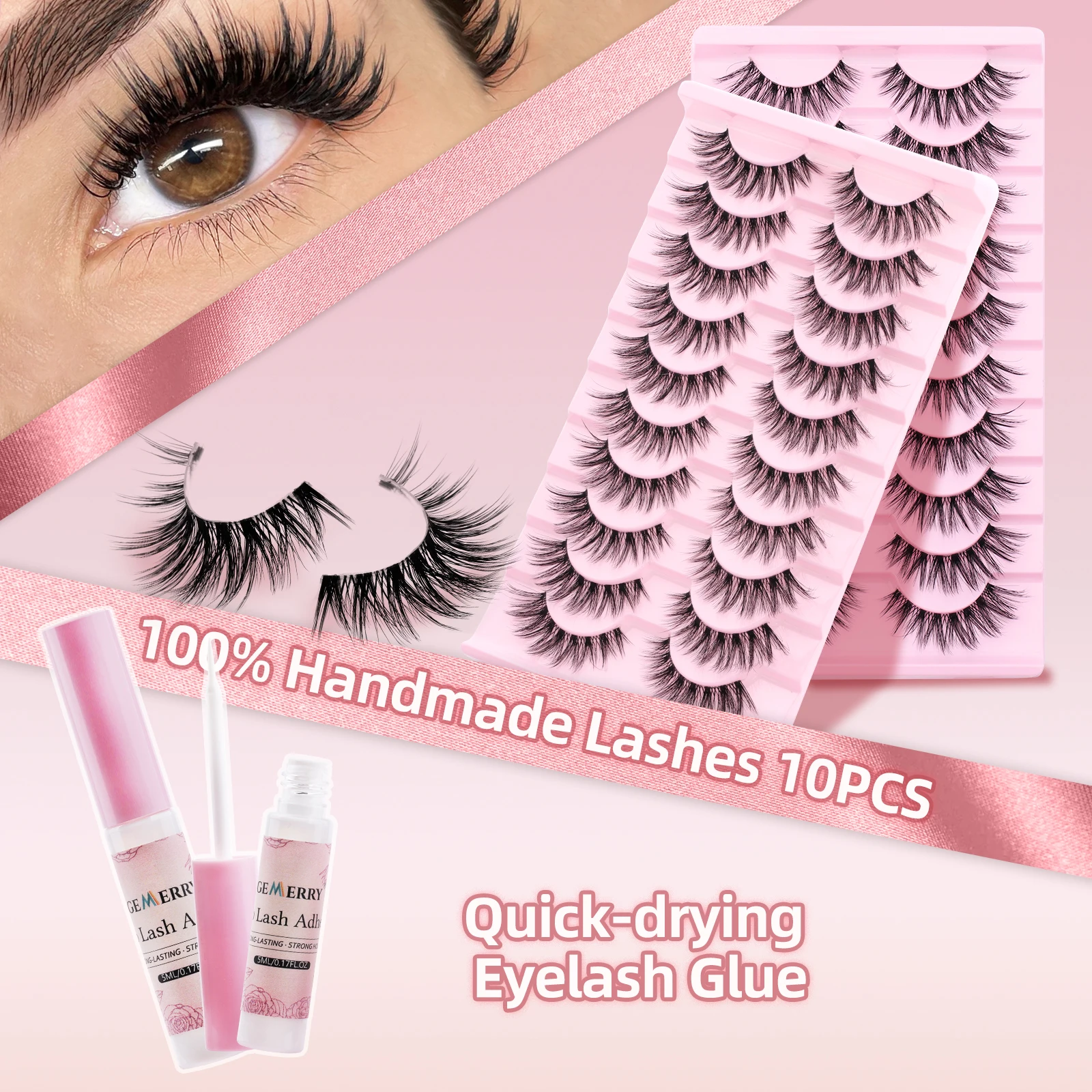 Gemerry pleine bande cils colle Kit cils oeil de chat 10 paires 3D Faux vison réutilisable doux moelleux cils Nature cils Extens