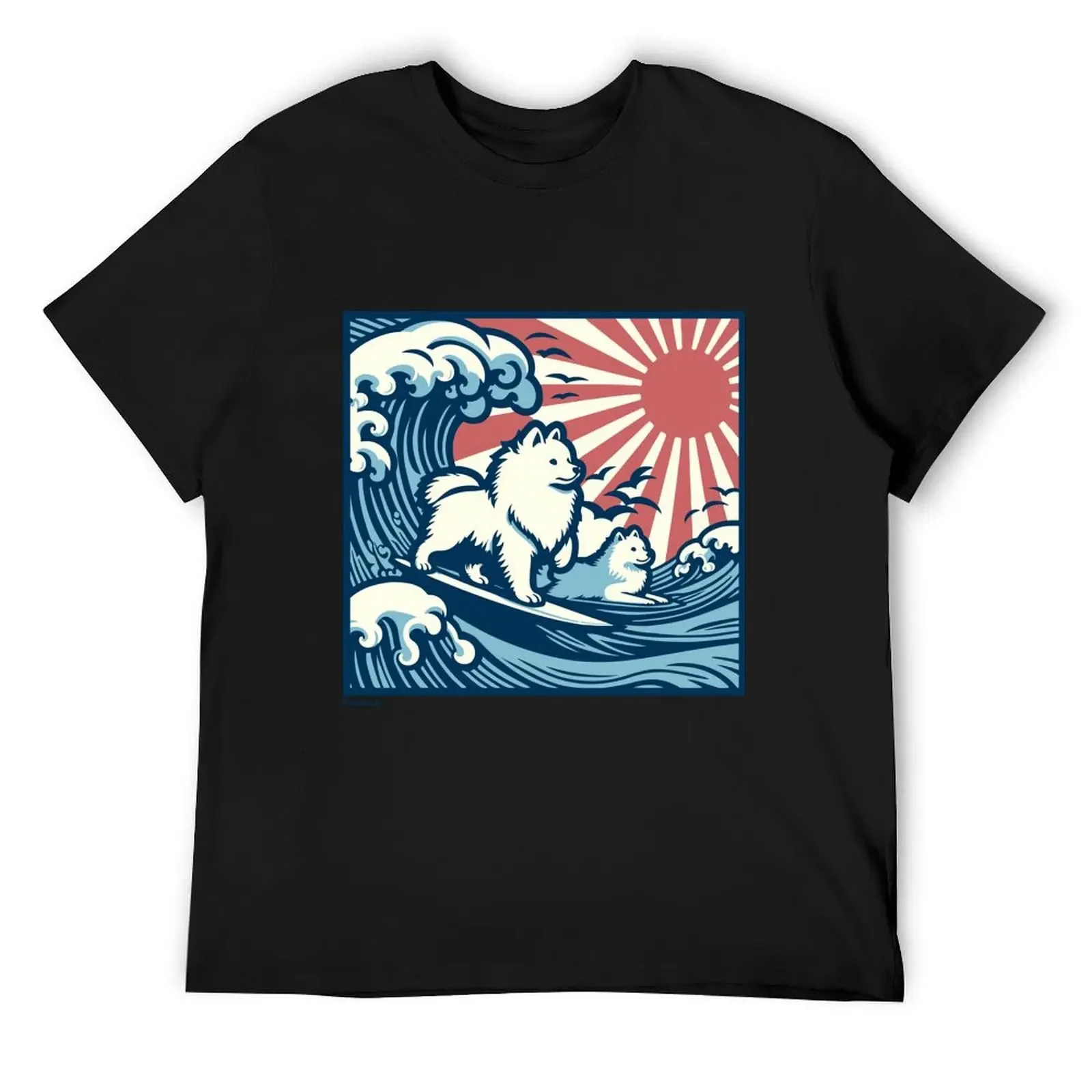 Japanese Spitz Dogs surfing the Great Wave - JDM T-Shirt man clothes essential t shirt Men's t shirts