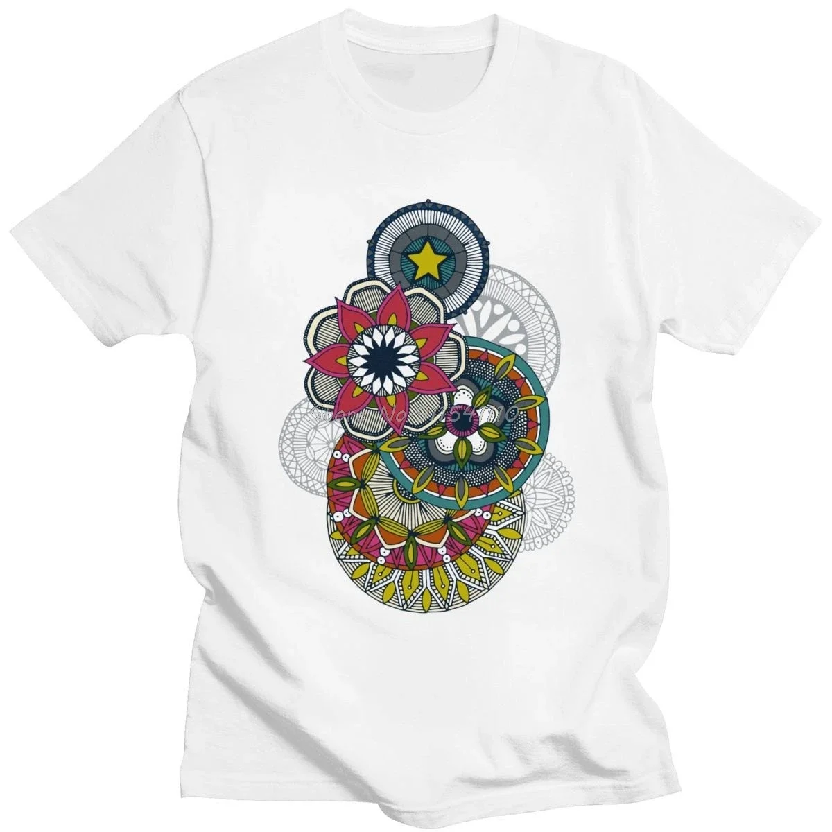 Vintage Mandala Tshirt Cirque Festival T-shirt for Men Short Sleeved Buddhism Flowe Bloom T Shirt Cotton Streetwear Tee Apparel