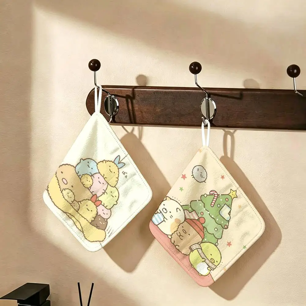 Anime S-Sumikko G-Gurashi Hanging Kitchen Towel, Polyester Cotton Fabric, Absorbent Hand Wiping Towel for Home Dormitory