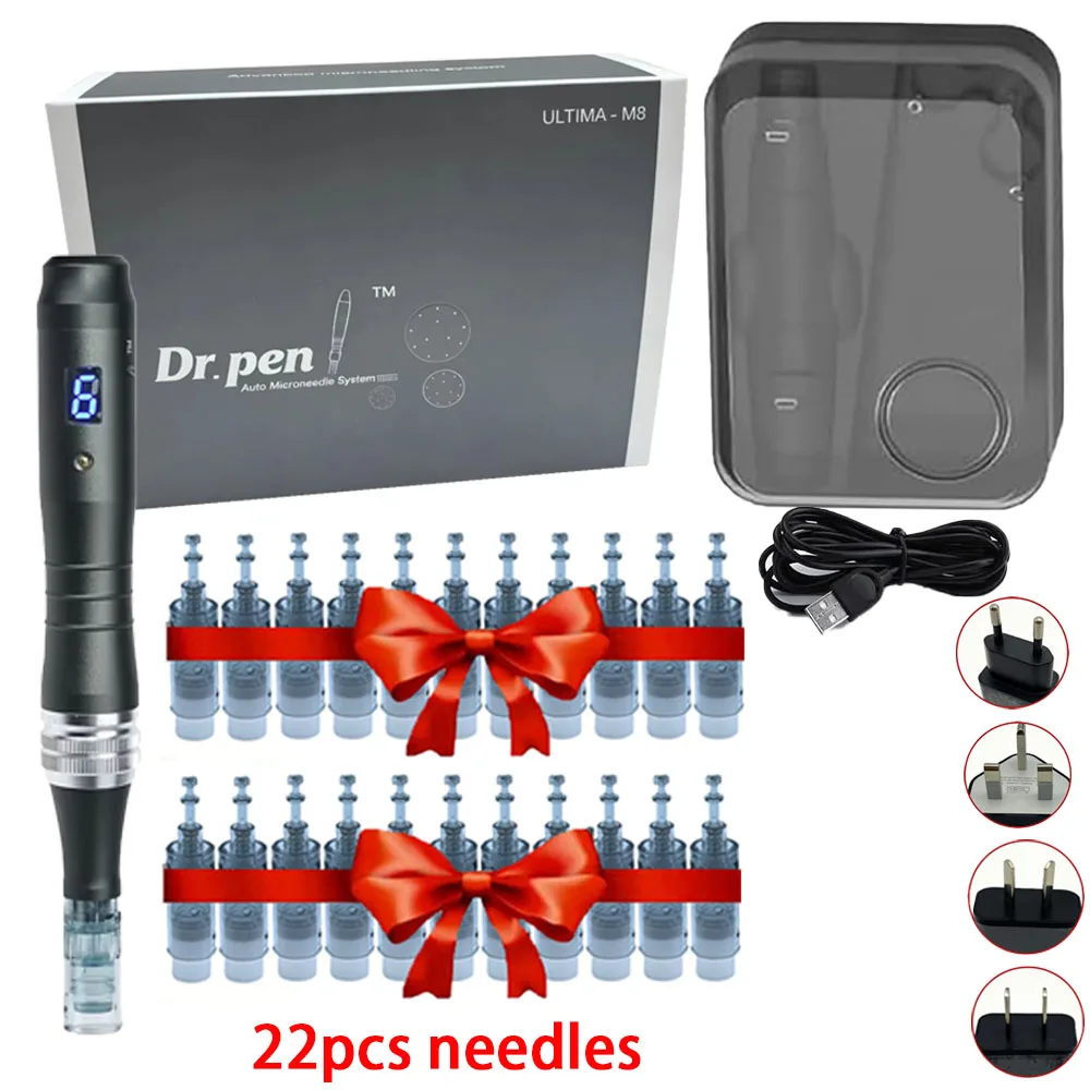 dr-pen-m8-derma-pen-avec-22-cartouches-dermapen-professionnel-m8-micro-aiguilles-pour-eliminer-les-cicatrices-d'acne-tatouage-longueur-des-aiguilles-025-mm
