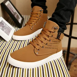 Spring Autumn High Top Men's Shoes Leather 2023 Men's Casual Sneaker Lace-up Wild Platform Sneakers Flat Vulcanized Shoes 47 48