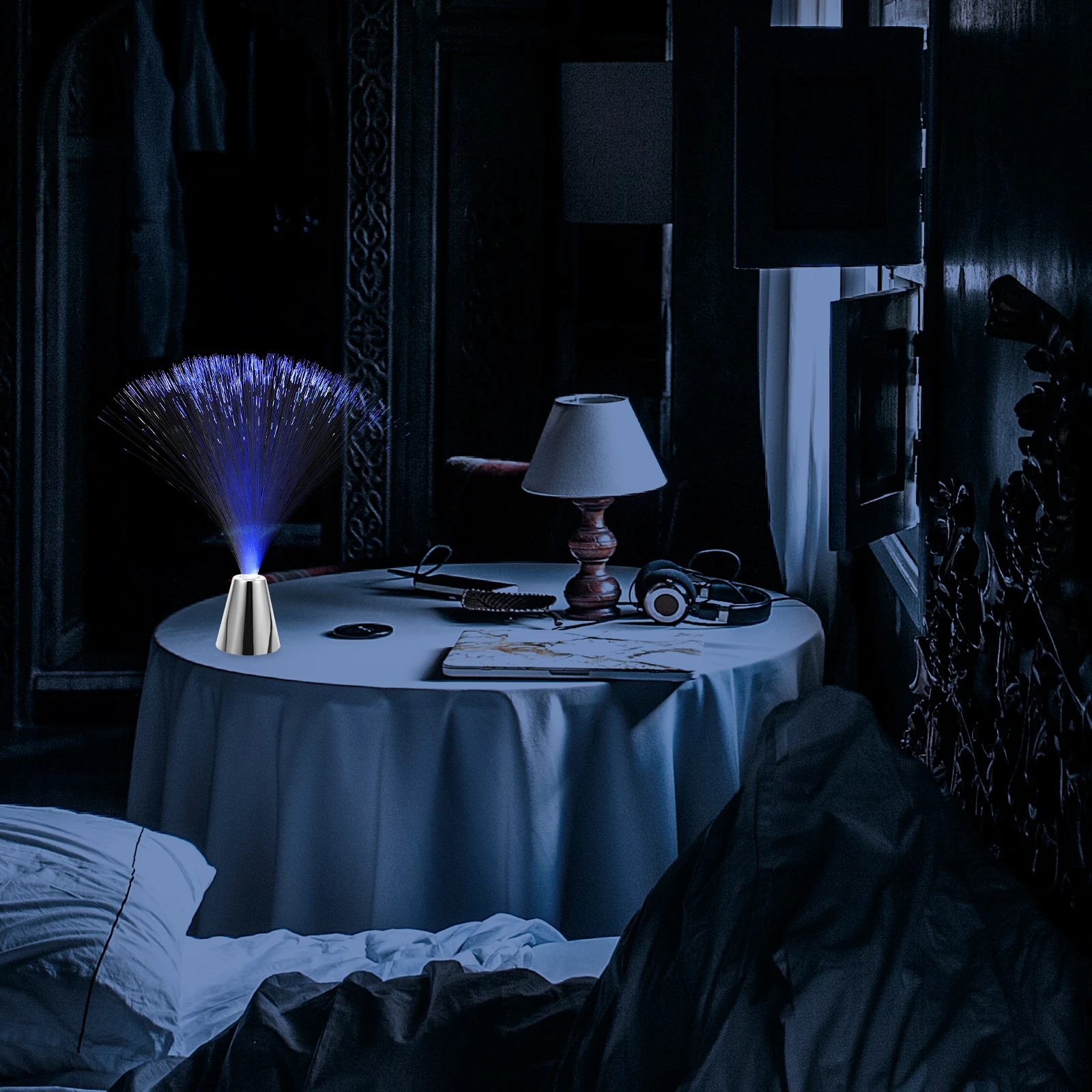 2 pçs colorido led lâmpada de fibra óptica operado luz decorativa de poupança de energia para o quarto festa casamento uso do feriado