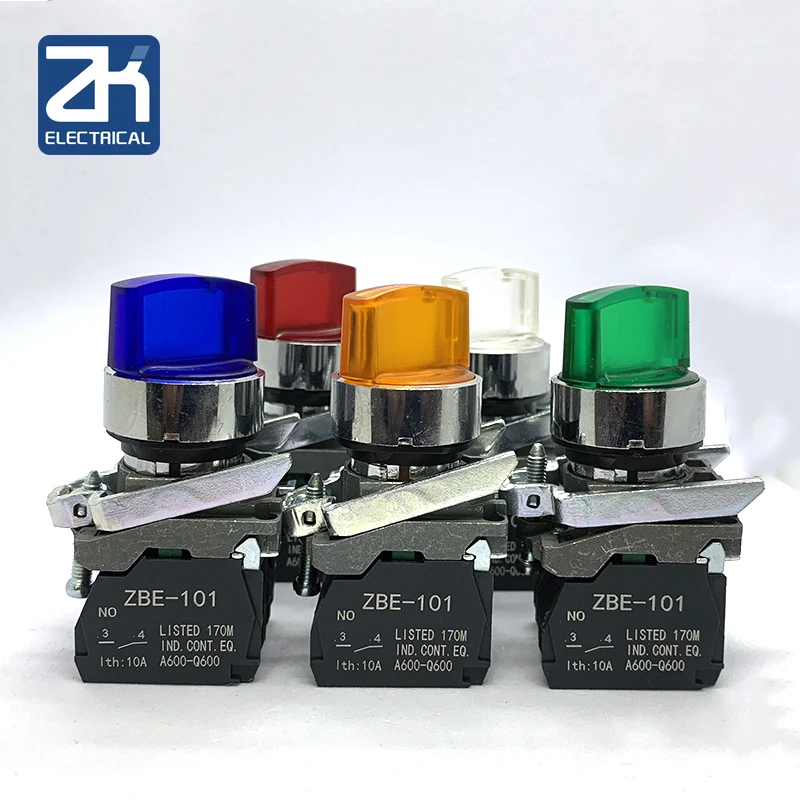 

XB4 Illuminated Knob Switch 2 Gears 3 Gears Normally Open Normally Closed Mechanical Button Switch Self-locking LED Lamp Holder