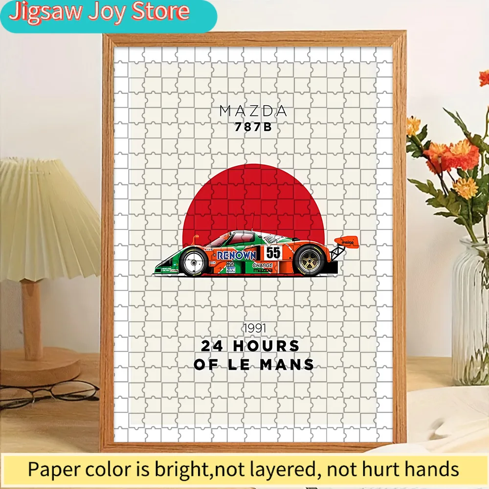 

Paper Jigsaw Puzzle Mazda 787B 1991 24 Hours of Le Mans Race Car Art Print Wall Decor Japanese Rising Sun Background Vintage Mot