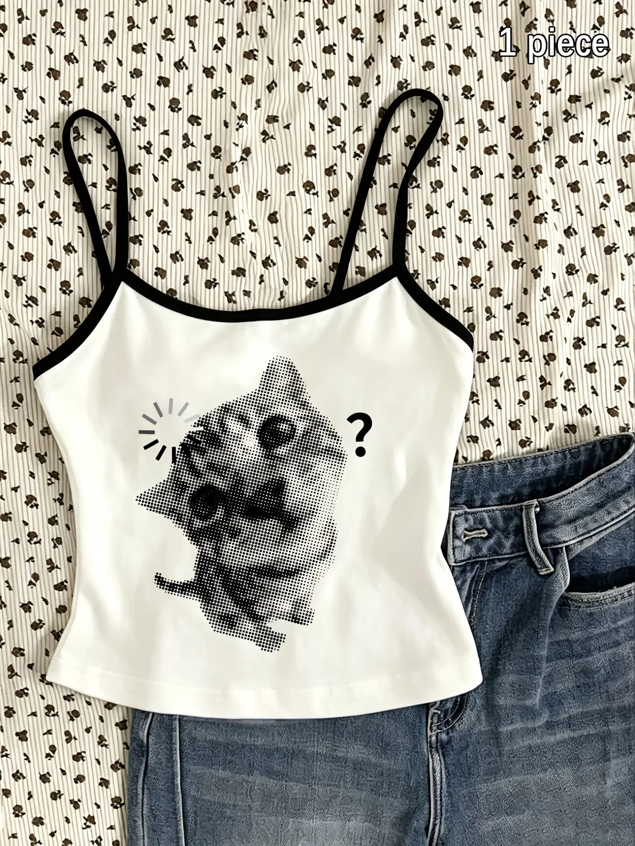 Gothic Kawaii Cat Meme Print Camisole Top Y2k Style Streetwear Women's Vest Graphic Crop Top Tank Top Spring/Summer