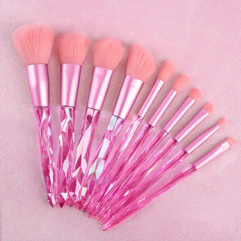 

10pcs Portable Multifunction Cosmetics Brushes Crystal Handle Makeup Brush Eyeshadow Loose Powder Blush Contouring Beauty Tools