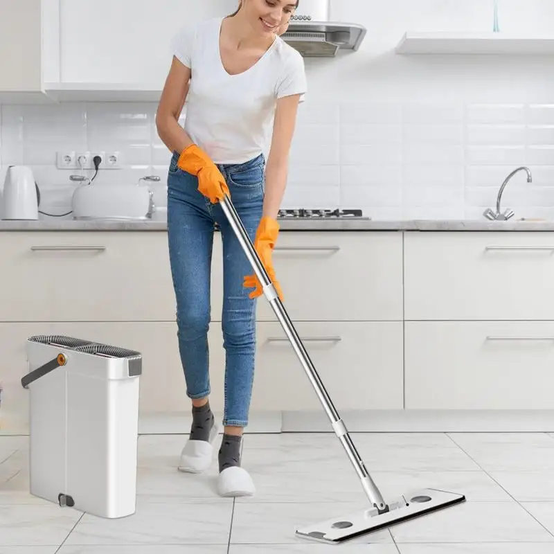 Flat Mop And Bucket Set Floor Mop And Bucket Set Rotatable Microfiber Mops System Wet Dry Mop Bucket Cleaning System Cleaning