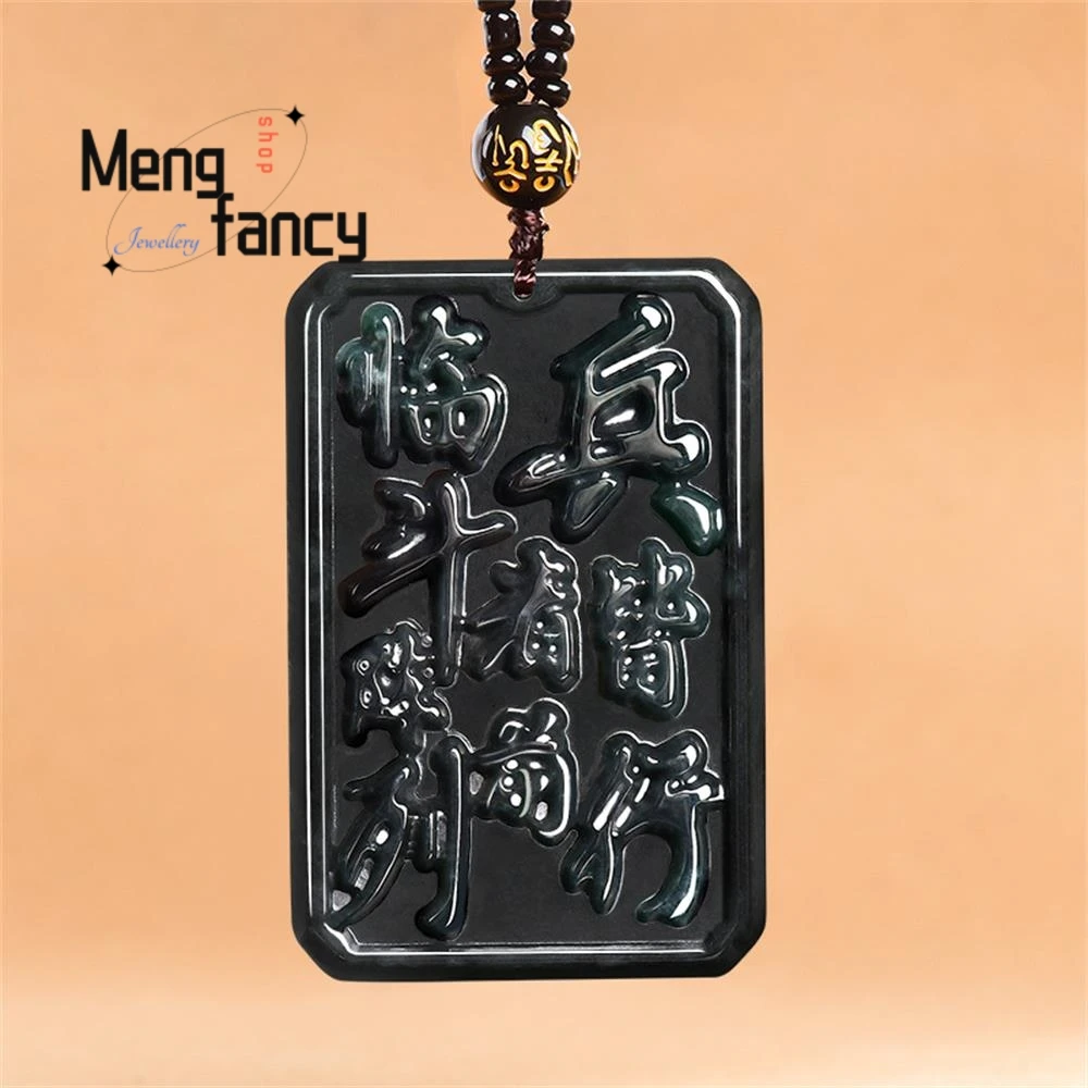 

Natural Myanmar A-grade Jadeite Black Jade Nine Character Mantra Taoist Heart Technique Pendant Amulet Exquisite Fashion Jewelry